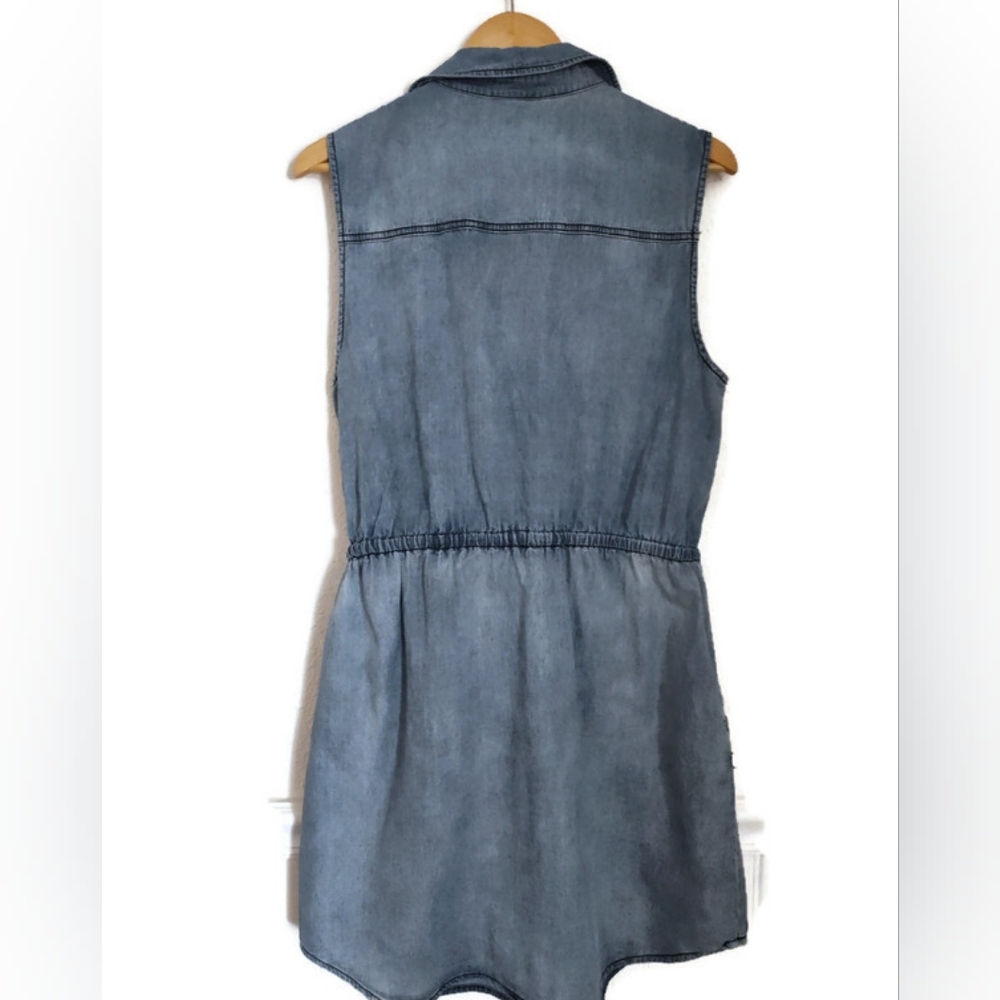Charlotte Russe Summer Denim Sleeveless Cotton Drawstring Waist Dress Size L - Picture 2 of 5